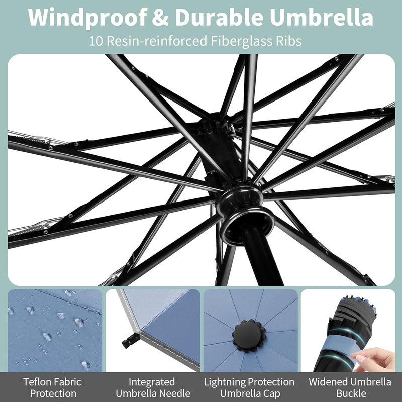 Yoobure Inverted Windproof Travel Umbrella - Automatic Umbrellas for Rain, Compact Folding with Reflective Stripe, Portable Large for Backpack, Lightweight with Sun UV Protection - Image 4